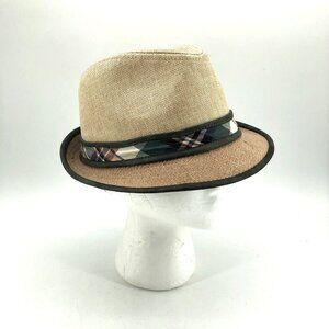 STACY ADAMS FEDORA HAT Large / XL Plaid Band New With Tags Gray Beige